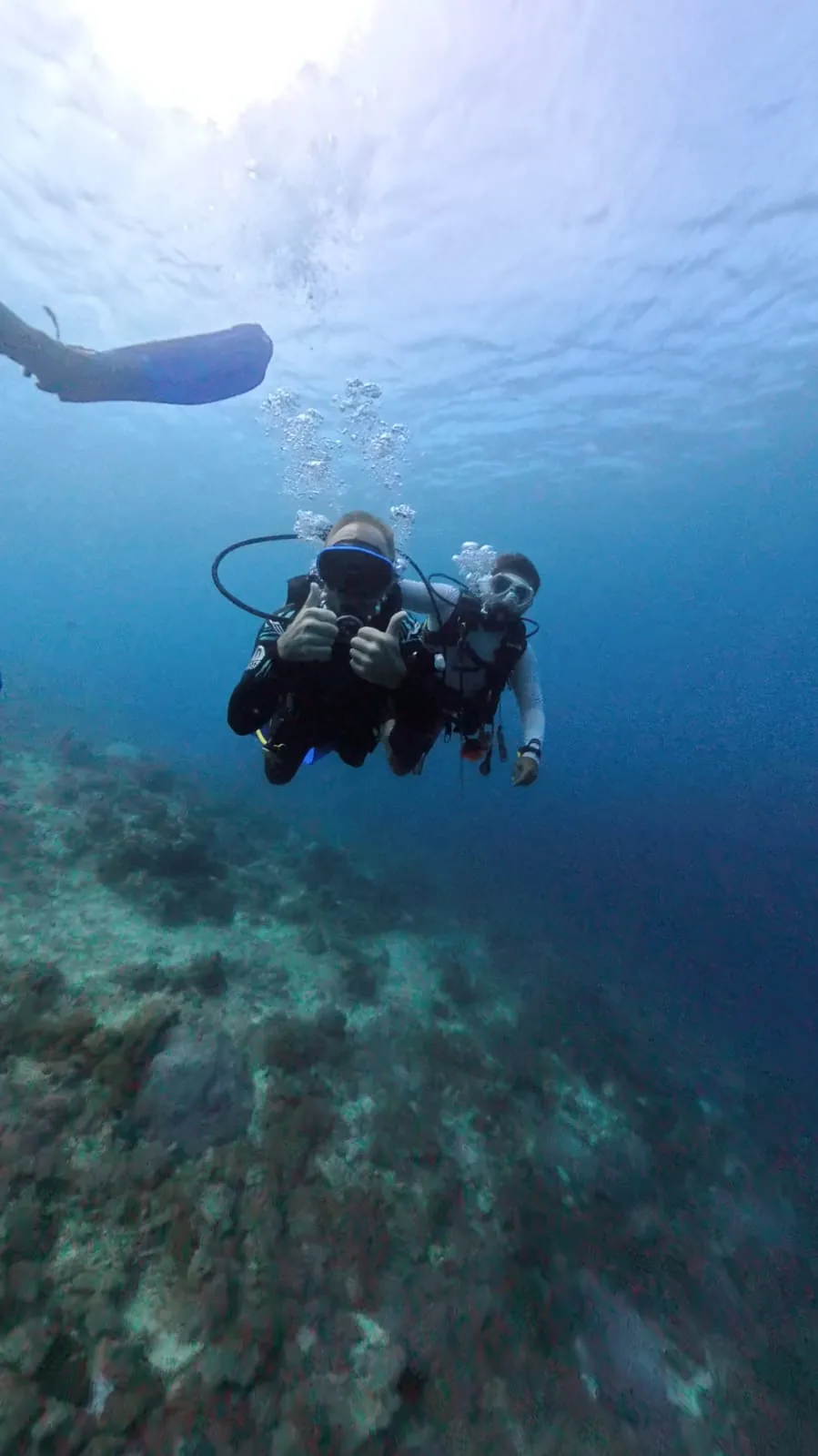 First-time diver practicing safely in the pool